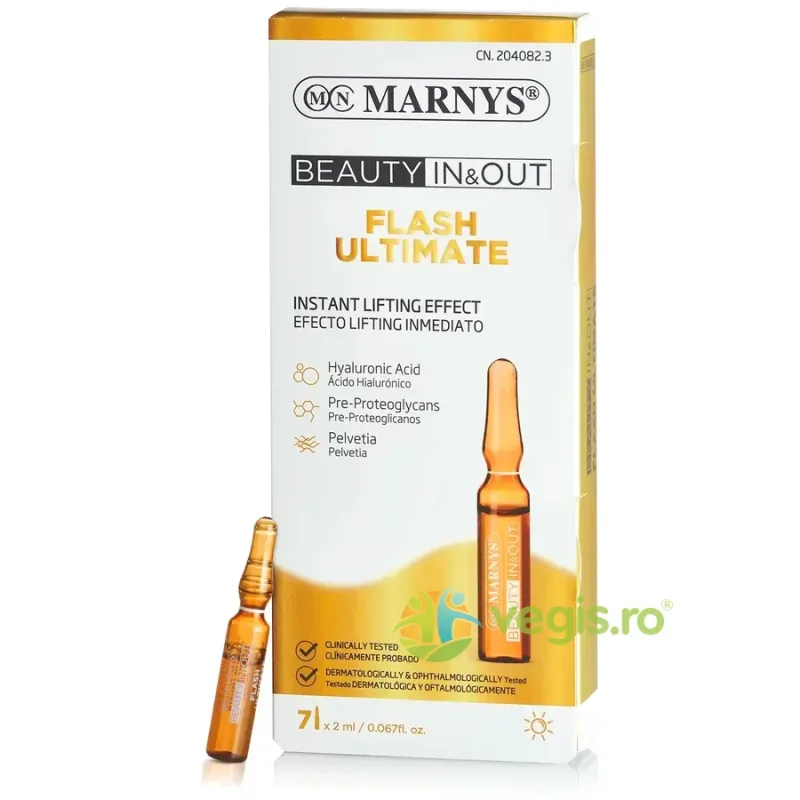Flash Ultimate cu Acid Hialuronic, Pre- Proteoglican si Pelvetia pentru Lifting, Antirid, Hidratarea Pielii 7 fiole MARNYS — preț și oferte