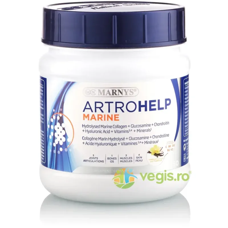 Artrohelp Marine - Colagen Hidrolizat Tip 1 cu 10.000mg, Acid Hialuronic, Glucozamina, Condroitina, Calciu, Magneziu, Vitaminele C, B, D3 si K2 350g MARNYS — preț și oferte