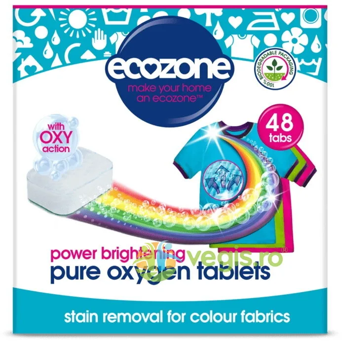 Tablete pe pe Baza de Oxigen pentru Stalucirea Hainelor, Mentinerea Culorii si Indepartarea Petelor 48buc ECOZONE — preț și oferte