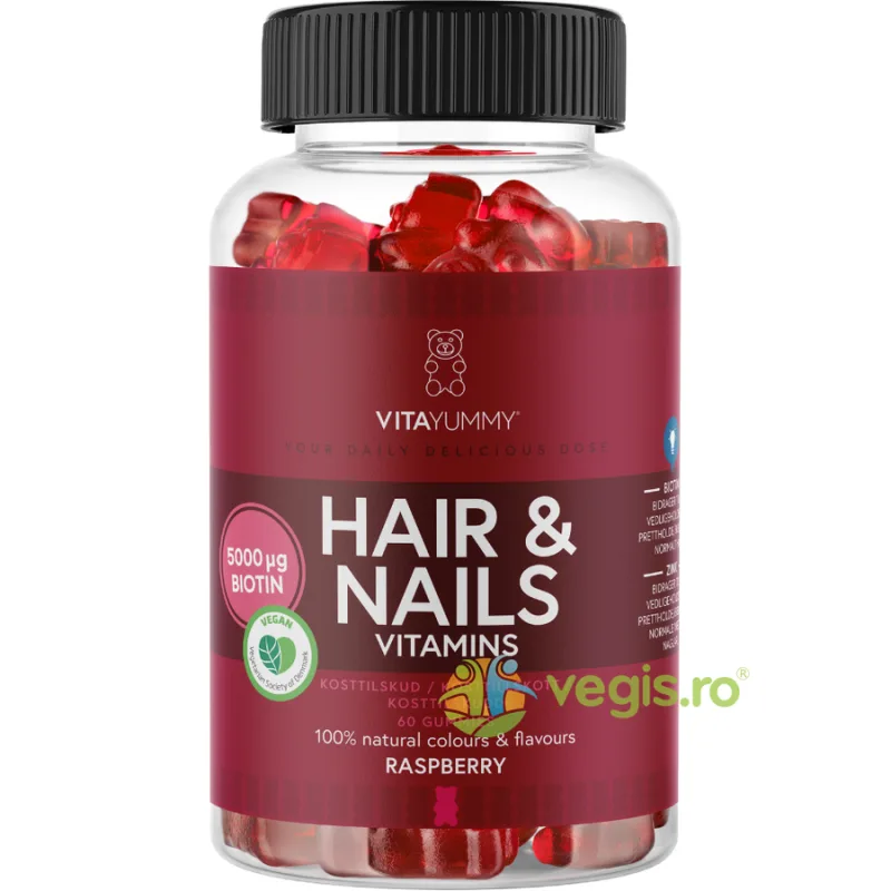 Multivitamine pentru Par si Unghii Jeleuri Vegane cu Aroma de Zmeura 60buc VITAYUMMY — preț și oferte