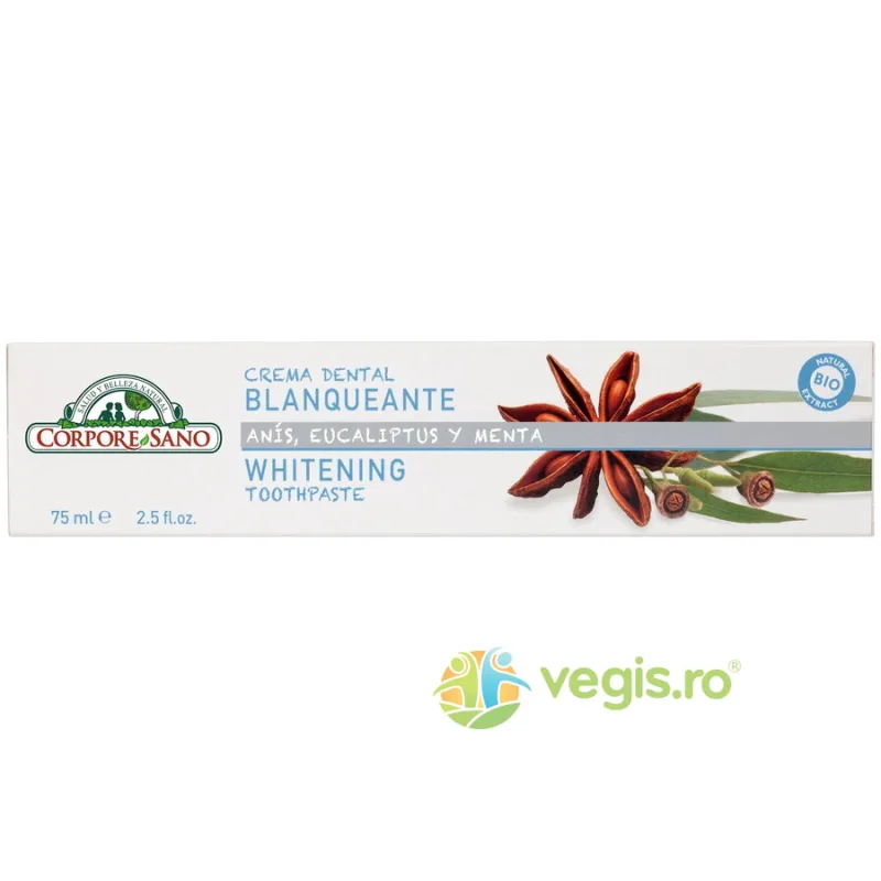 Pasta de Dinti cu Anason Stelat, Eucalipt si Menta fara Fluor pentru Albirea Dintilor 75ml Corpore Sano — preț și oferte