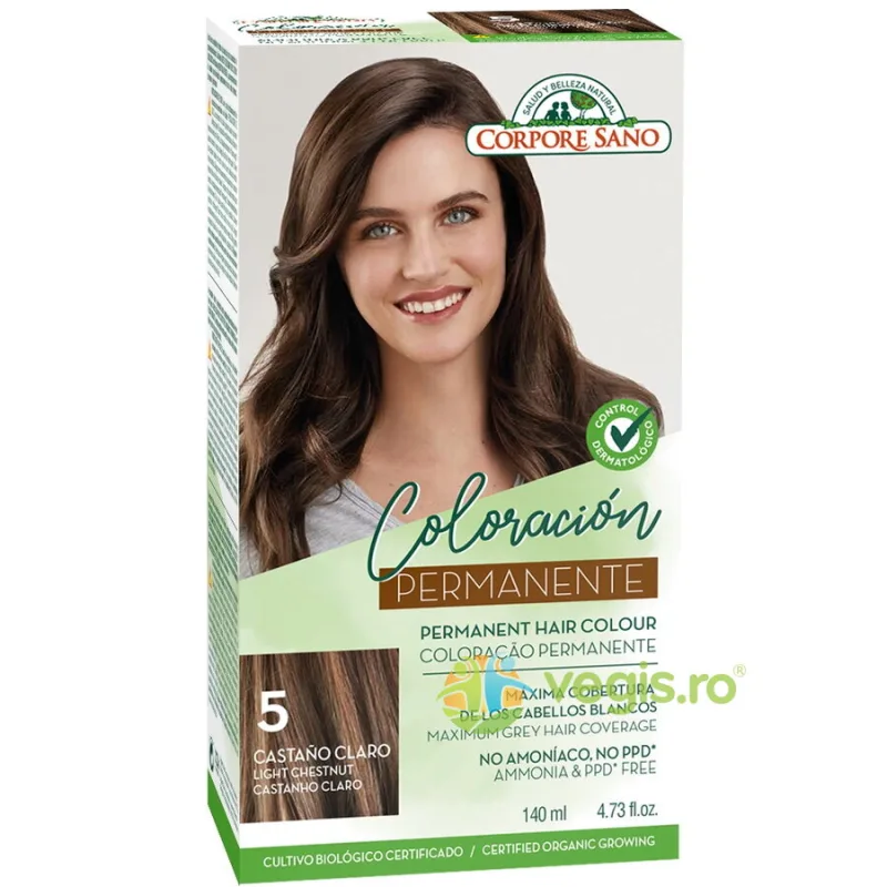 Vopsea de Par Permanenta fara Amoniac 5 - Castaniu Deschis 140ml Corpore Sano — preț și oferte