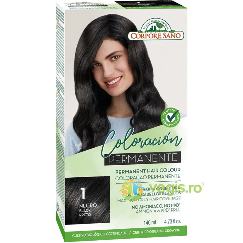 Vopsea de Par Permanenta fara Amoniac 1 - Negru 140ml Corpore Sano — preț și oferte