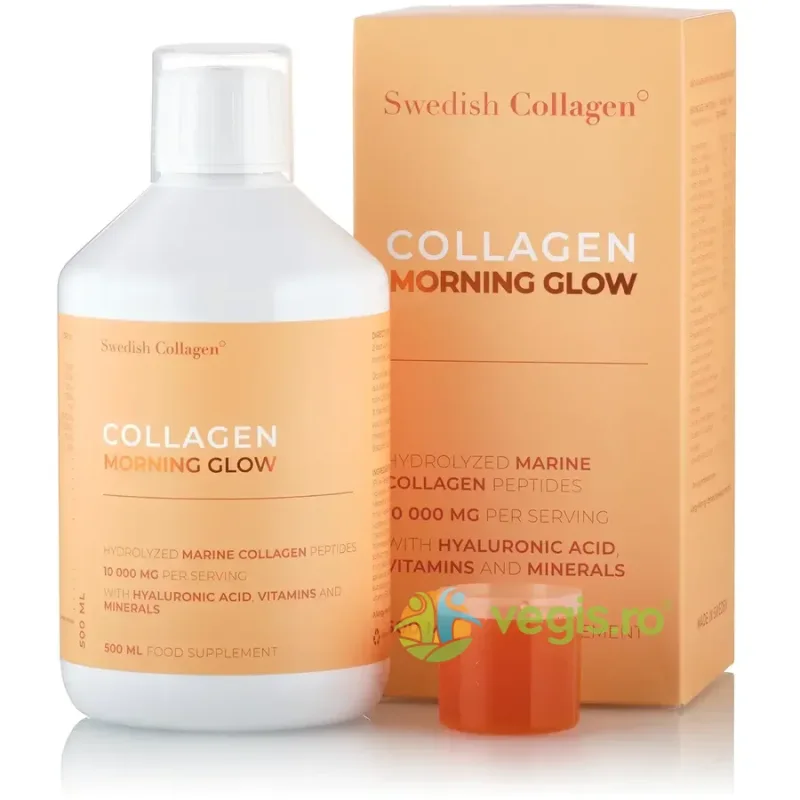 Colagen Morning Glow Lichid Hidrolizat Tip 1 si 3 - 10000mg, Acid Hialuronic 25mg, Retinol 800mcg, Biotina 5000mcg, Probiotice, Vitamine 500ml SWEDISH COLAGEN — preț și oferte