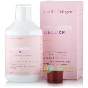 Colagen Deluxe Lichid Hidrolizat Tip 1 si 3 cu 12500mg, Acid Hialuronic 75mg, Biotina 5000mcg, MSM, Zinc, Siliciu si Vitamine 500ml