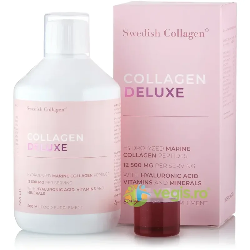 Colagen Deluxe Lichid Hidrolizat Tip 1 si 3 cu 12500mg, Acid Hialuronic 75mg, Biotina 5000mcg, MSM, Zinc, Siliciu si Vitamine 500ml SWEDISH COLAGEN — preț și oferte