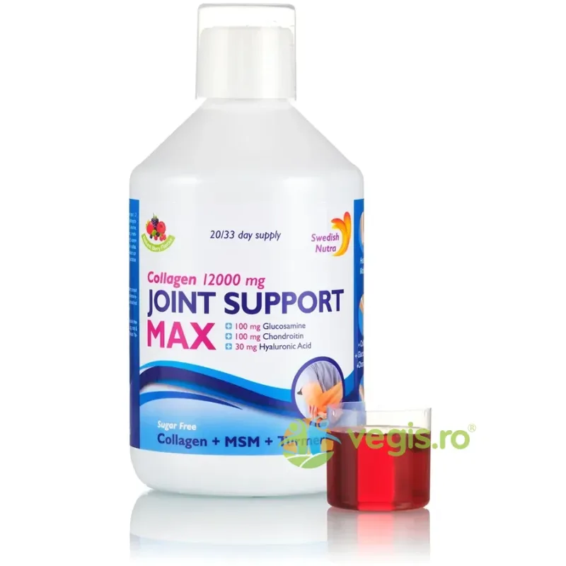 Joint Support Max - Colagen Hidrolizat PurePeptide Tip 1, 2 si 3 cu 12000mg, Acid Hialuronic, Glucozamina, Condroitina, MSM, Turmeric si Seleniu 500ml SWEDISH NUTRA — preț și oferte
