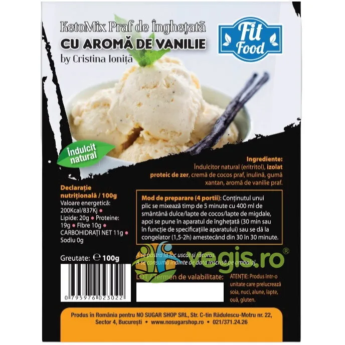 KetoMix Praf pentru Inghetata cu Aroma de Vanilie Indulcita cu Eritritol 100g FIT FOOD — preț și oferte