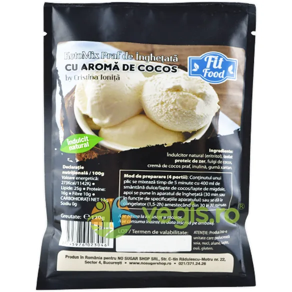 KetoMix Praf pentru Inghetata cu Aroma de Cocos 120g FIT FOOD — preț și oferte
