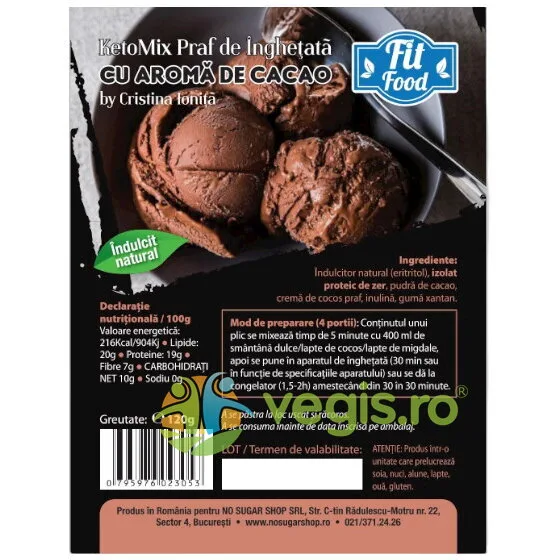 KetoMix Praf pentru Inghetata cu Cacao Indulcita cu Eritritol 120g FIT FOOD — preț și oferte