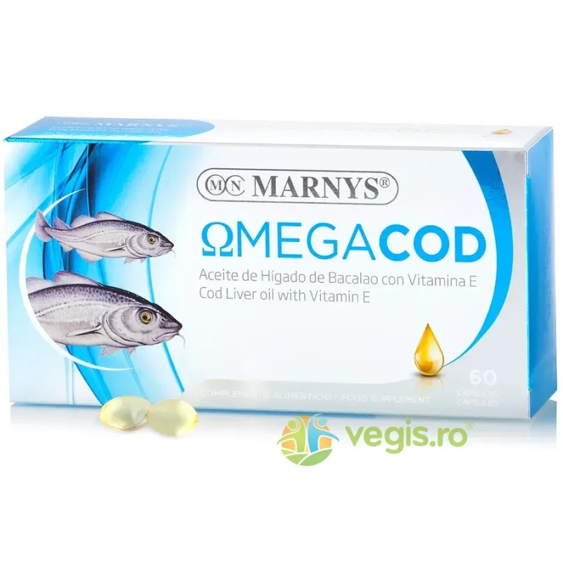 Omega Cod - Ulei de Cod, Omega 3, Vitamina A, Vitamina D si Vitamina E 60cps moi MARNYS — preț și oferte