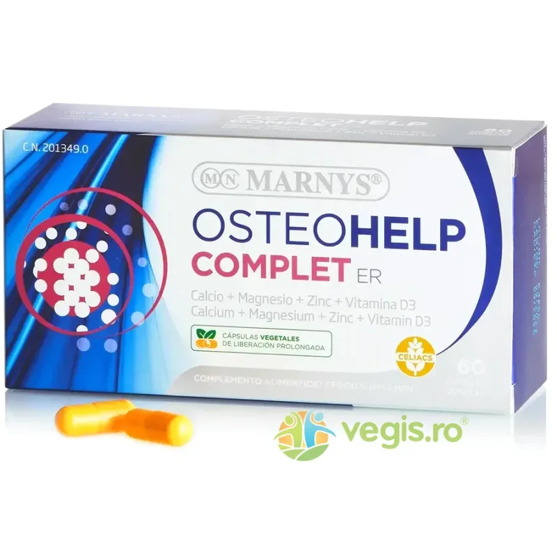 Osteohelp Complet ER - Calciu, Magneziu, Zinc, Cupru, Mangan, Seleniu si Vitamina D3 60cps cu eliberare prelungita MARNYS — preț și oferte