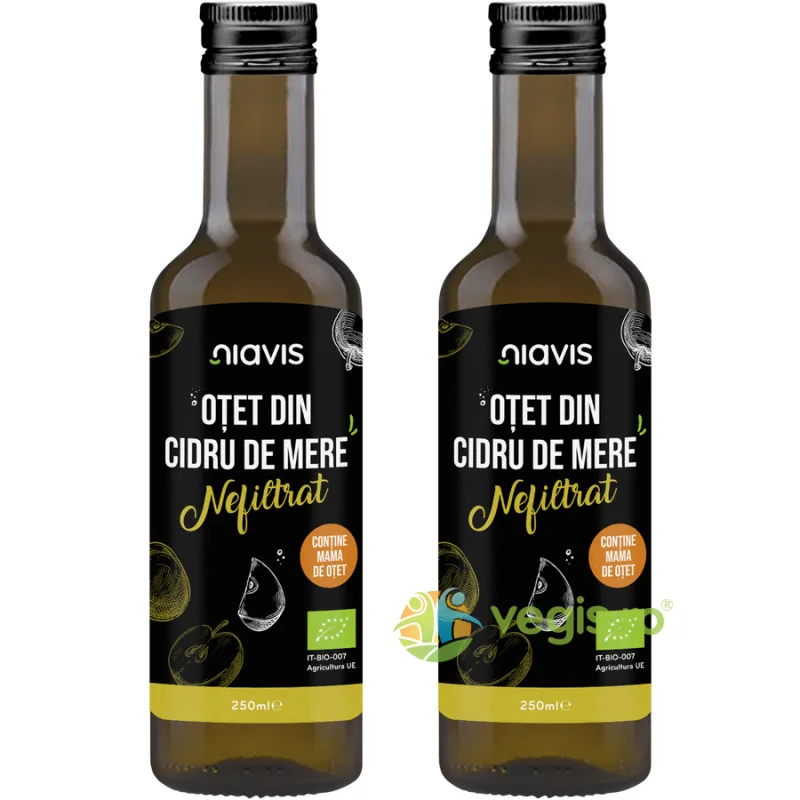 Pachet Otet din Cidru de Mere Nefiltrat Ecologic/Bio 250ml+250ml NIAVIS — preț și oferte
