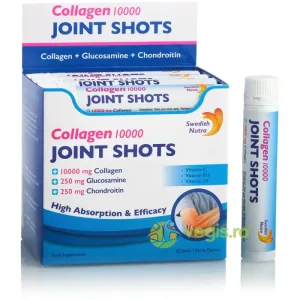 Joint Shots - Colagen  Lichid Hidrolizat de Tip 1,2 si 3 - 10000mg cu Glucozamina Sulfat, MSM, Condroitina, Turmeric, Ceai Verde si Vitamine 20 fiole