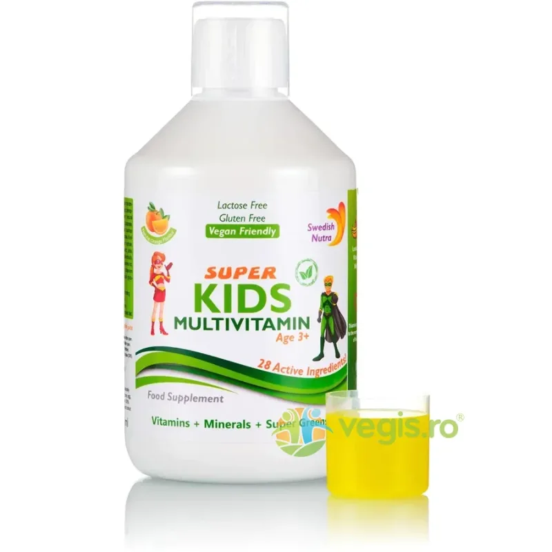 Super Kids Multivitamine Lichide pentru Copii cu 28 Ingrediente: Vitamine, Minerale, Mix de Verdeturi si Extracte 500ml SWEDISH NUTRA — preț și oferte