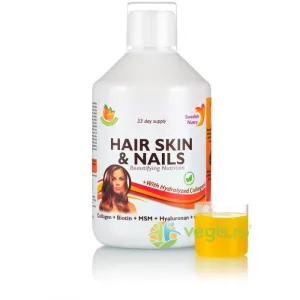 Hair Skin & Nails - Colagen Lichid Hidrolizat 1000mg cu Biotina si Vitamine - Formula pentru Par, Piele, Ten si Unghii 500ml