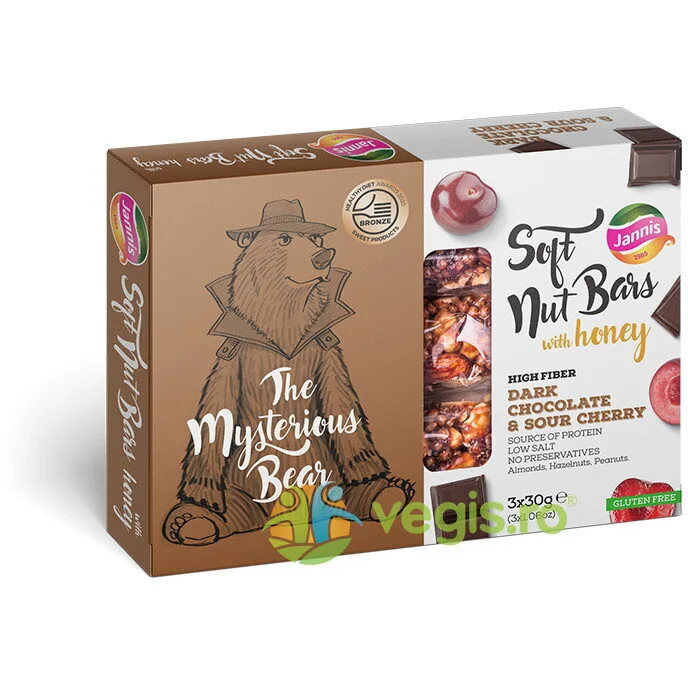 Batoane Moi cu Miere, Ciocolata Neagra si Cirese fara Gluten 3x30g JANNIS — preț și oferte