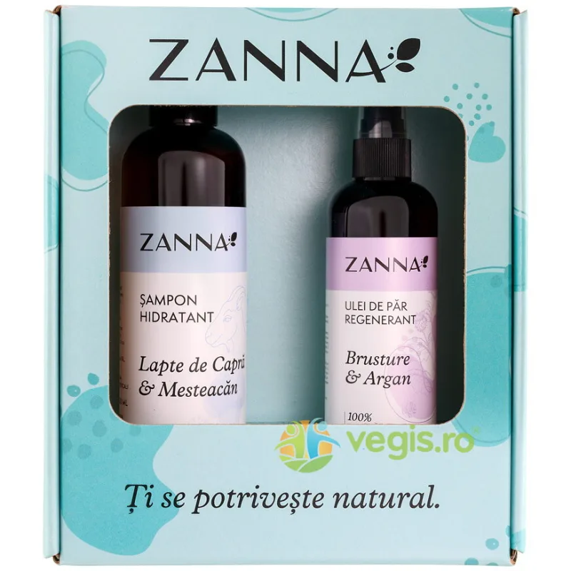 Pachet Cadou Sampon Hidratant cu Lapte de Capra si Mesteacan 250ml + Ulei de Par Regenerant cu Brusture si Argan 150ml ZANNA — preț și oferte