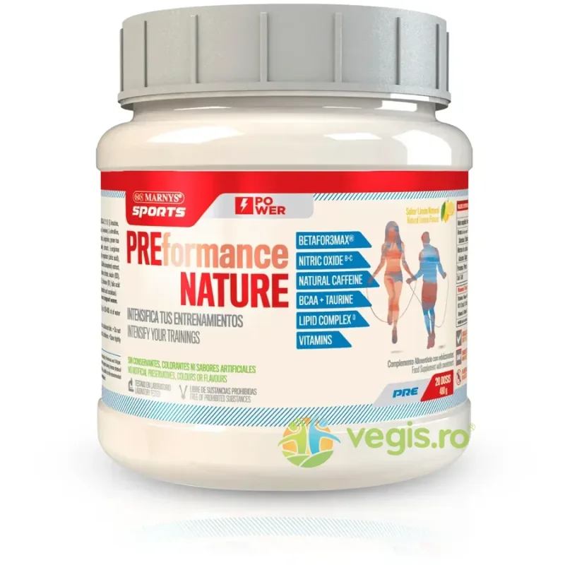 PREformance Nature - Supliment Pre-Workout cu Cafeina Naturala, Guarana, Taurina, Colina, L- Carnitina, Beta-Alanina, BCAA, B-Complex 480g MARNYS&nbsp;SPORT — preț și oferte