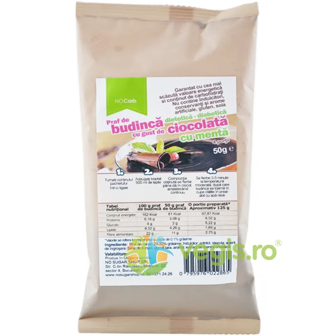 Budinca Low Carb cu Ciocolata, Menta si Faina de Konjac fara Gluten 50g NOCARB — preț și oferte