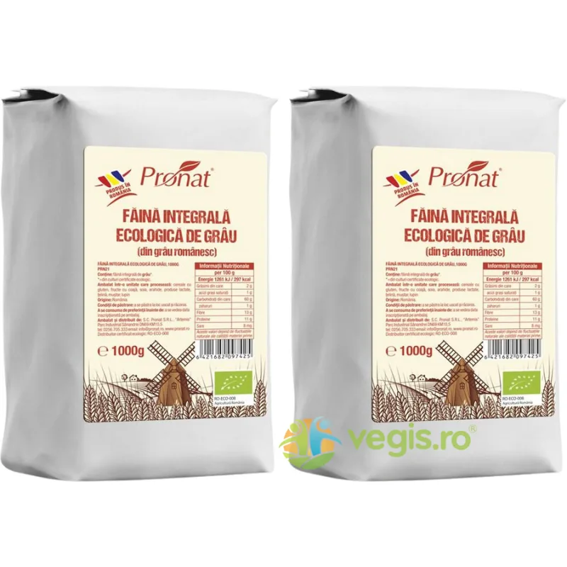 Pachet Faina Integrala de Grau Ecologica/Bio 1kg+1kg PRONAT — preț și oferte