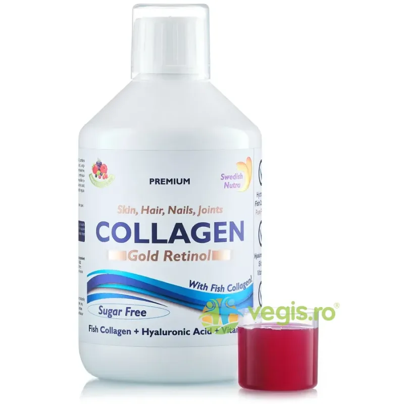 Colagen Lichid Gold Retinol Tip 1 si 3 - 10.000 mg + Retinol 800mcg, Biotina, MSM, Acid Hialuronic, Zinc, Seleniu, Siliciu, Vitamine 500ml SWEDISH NUTRA — preț și oferte