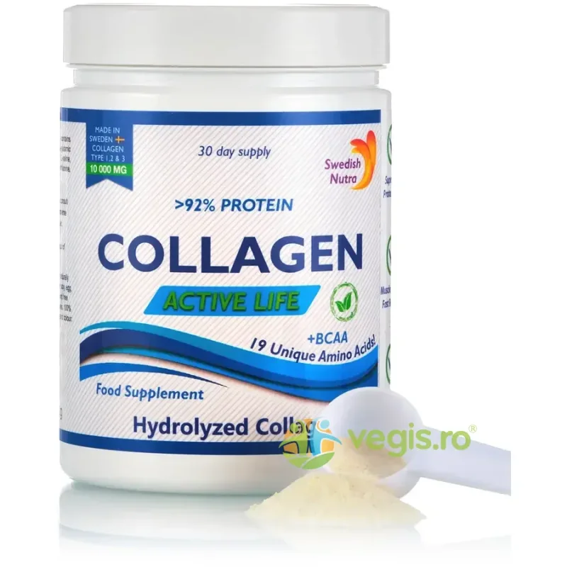 Active Life - Colagen Hidrolizat Tip 1, 2 si 3 - 10.000mg– Super Concentrat 300mg SWEDISH NUTRA — preț și oferte
