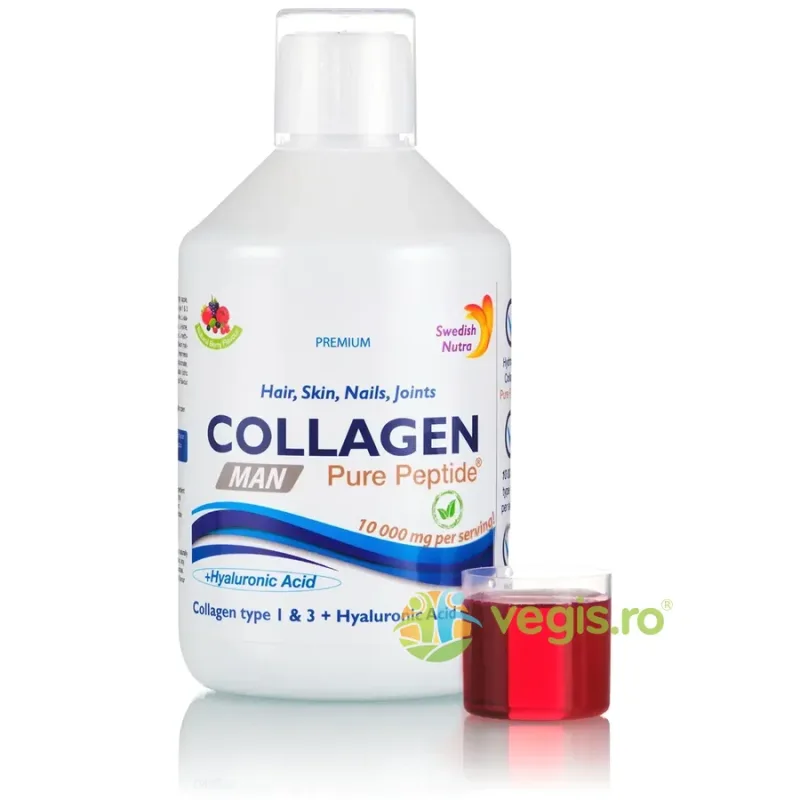 Colagen Lichid Hidrolizat pentru Barbati Tip 1 si 3 - 10000mg + Acid Hialuronic, Vitamina E, Cupru, Siliciu, Vitamine 500ml SWEDISH NUTRA — preț și oferte
