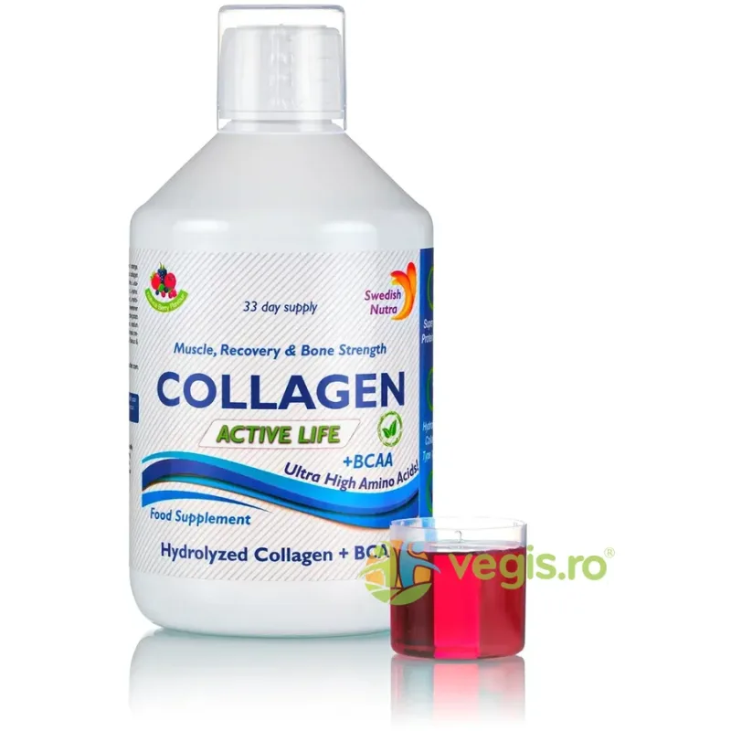 Active Life - Colagen Lichid Hidrolizat Tip 1, 2 si 3 -5000 mg + Complexul BCAA, Vitamina C, B5, B6 si Acid Hialuronic 500ml SWEDISH NUTRA — preț și oferte