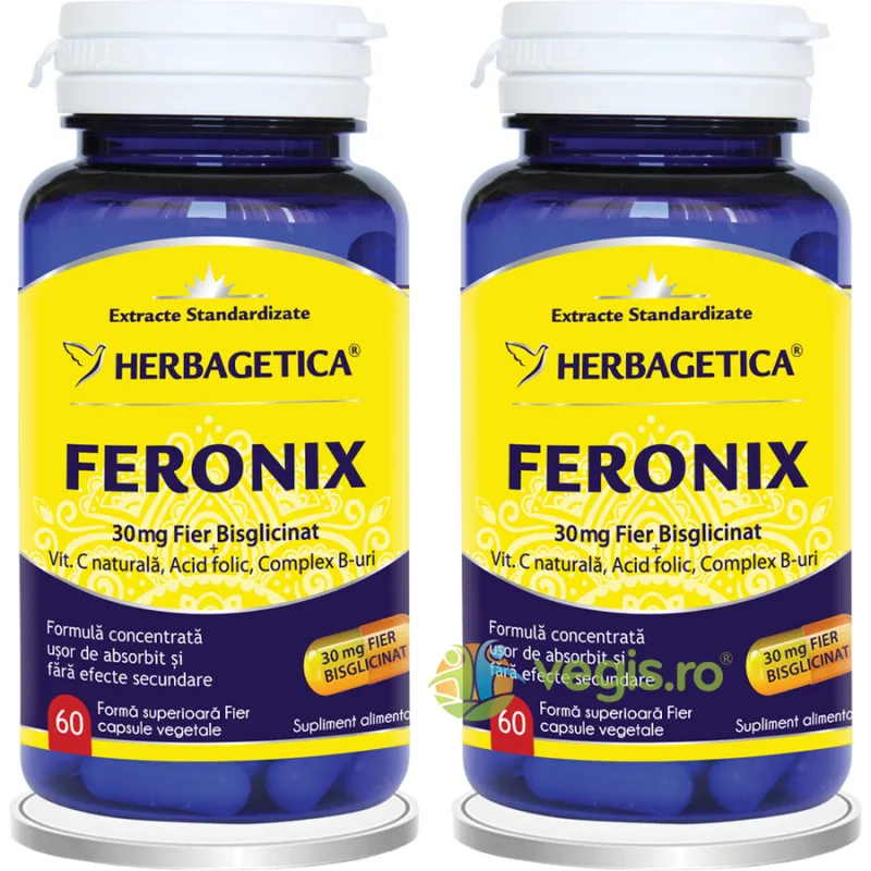 Pachet Feronix (Fier Bisglicinat) 60cps+60cps HERBAGETICA — preț și oferte