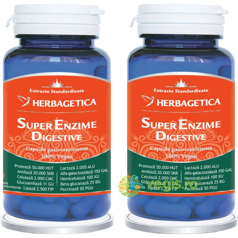 Pachet Super Enzime Digestive 60cps+60cps HERBAGETICA — preț și oferte