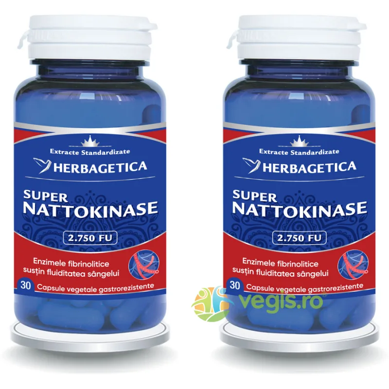 Pachet Super Nattokinase 2.750 FU 30cps+30cps HERBAGETICA — preț și oferte