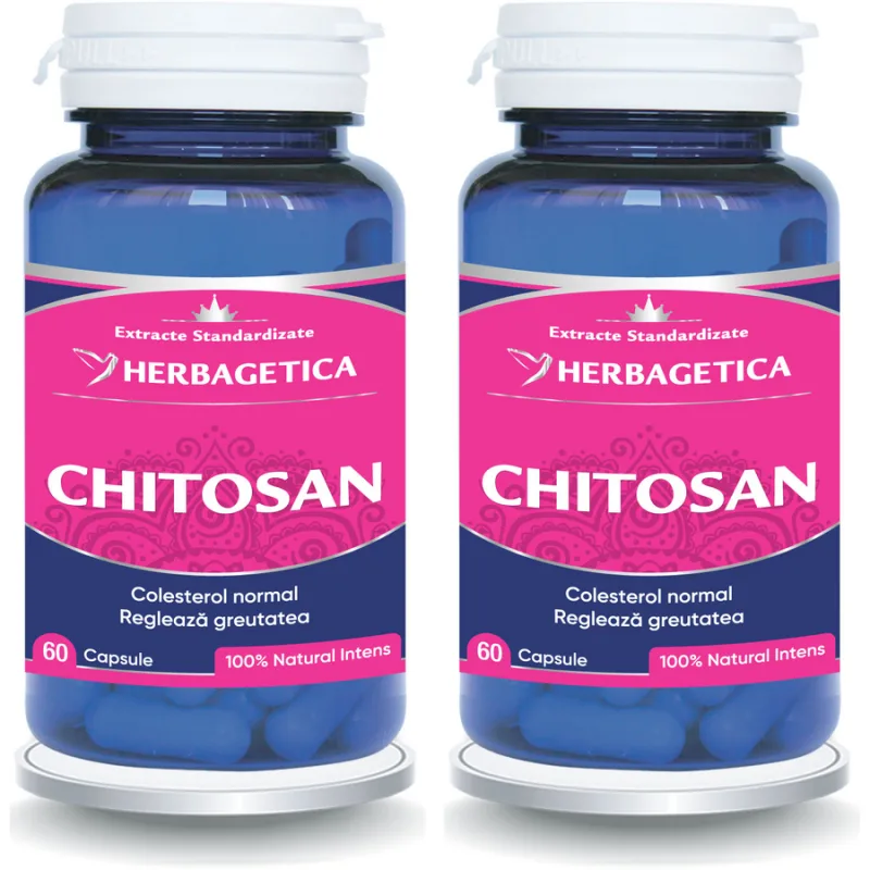 Pachet Chitosan 60cps + 60cps HERBAGETICA — preț și oferte