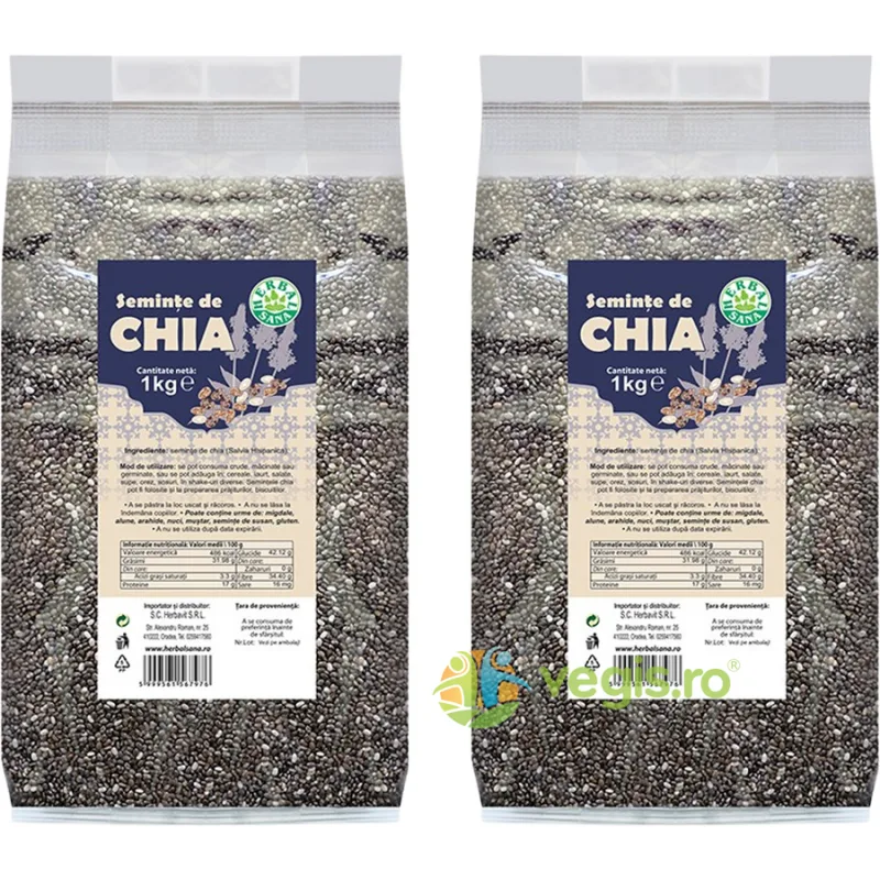 Pachet Seminte de Chia 1kg+1kg Herbavit — preț și oferte