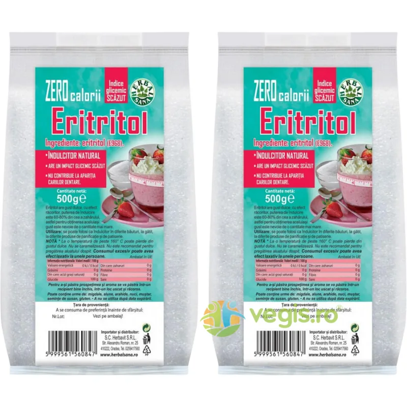 Pachet Eritritol 500g+500g Herbavit — preț și oferte