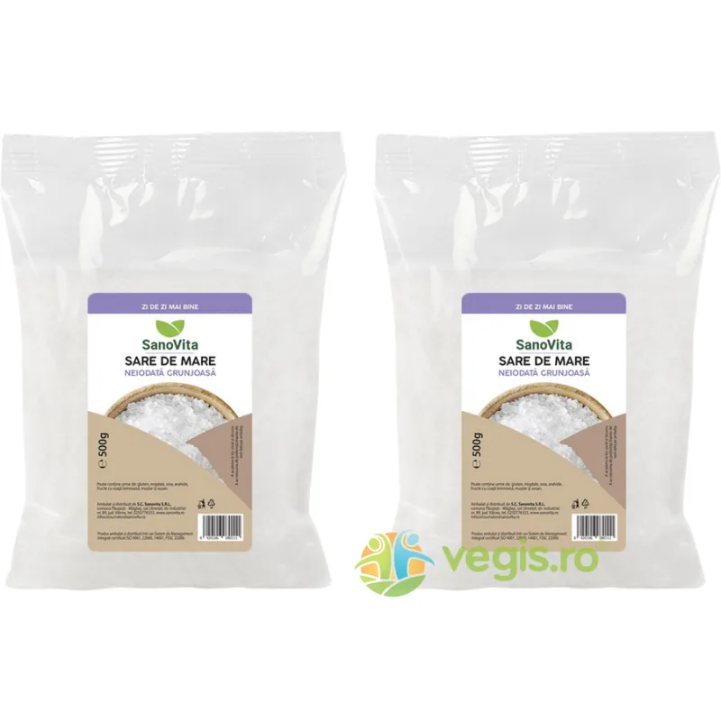Pachet Sare de Mare Grunjoasa Neiodata 500g+500g SANOVITA — preț și oferte