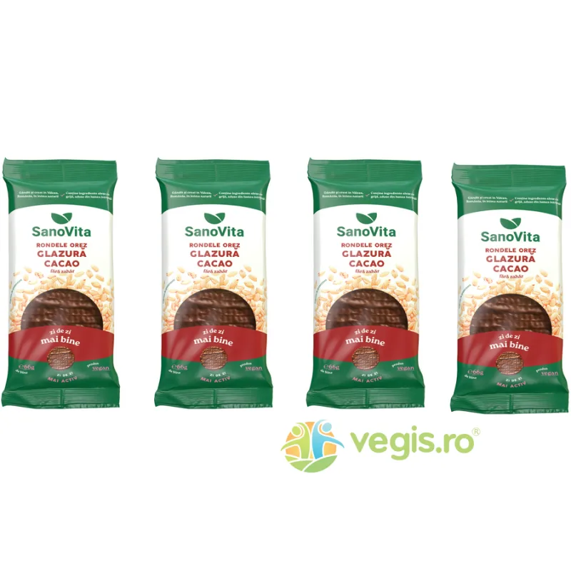 Pachet Rondele din Orez cu Glazura de Cacao fara Zahar 4x66g SANOVITA — preț și oferte