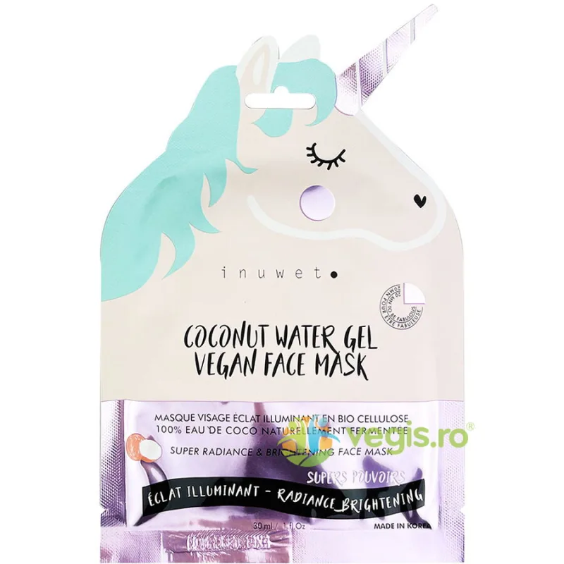 Masca de Fata Iluminatoare din Bioceluloza Coconut Water Gel Unicorn 30ml INUWET — preț și oferte