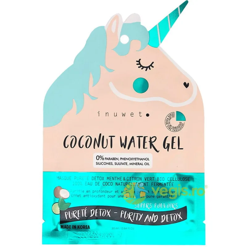 Masca de Fata Detoxifianta din Bioceluloza Coconut Water Gel Unicorn 30ml INUWET — preț și oferte