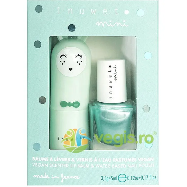 Set Cadou Copii: Balsam de Buze cu Parfum de Mar 3.5g + Oja pe Baza de Apa cu Parfum de Mar - Turquoise is a Siren 5ml INUWET — preț și oferte