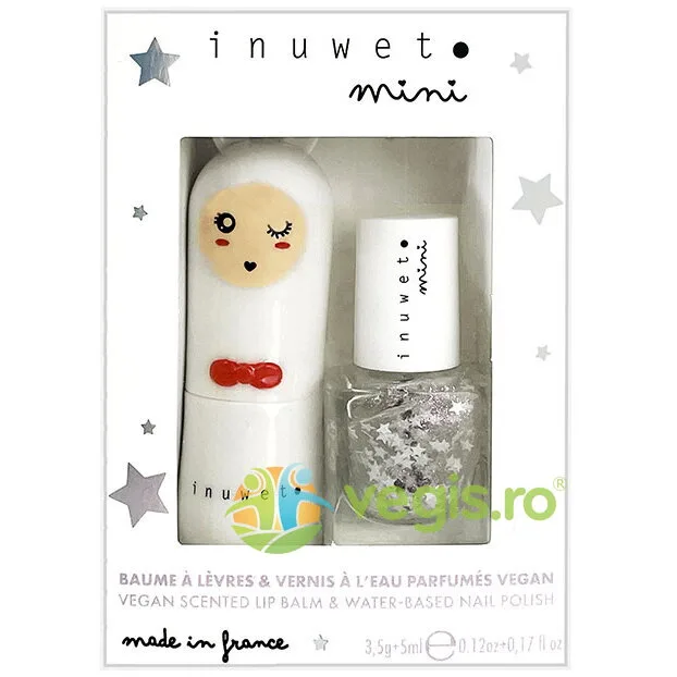 Set Cadou Copii: Balsam de Buze cu Parfum de Vata de Zahar 3.5g + Oja pe Baza de Apa fara Parfum 5ml INUWET — preț și oferte
