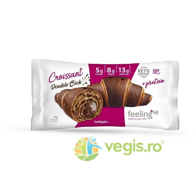 Croissant Proteic Dublu Ciocolata Low-Carb, fara Zahar Adaugat 50g FEELINGOK — preț și oferte