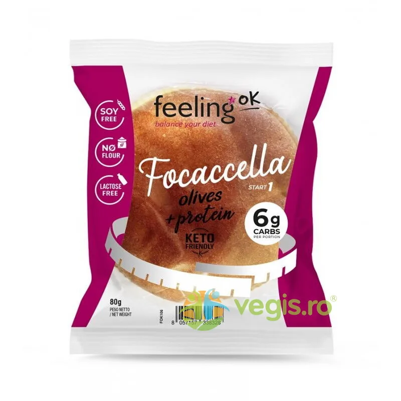 Focaccia Proteica fara Zahar Adaugat, Low-Carb cu Masline 80g FEELINGOK — preț și oferte
