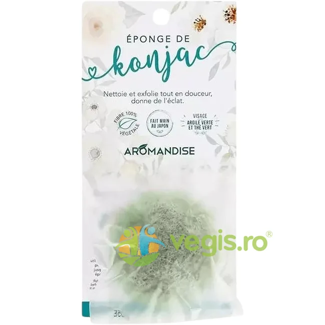 Burete Natural din Konjac cu Argila Verde si Ceai Verde 1buc AROMANDISE — preț și oferte