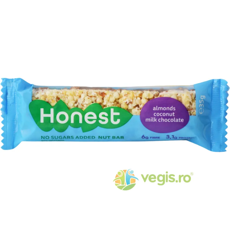 Honest Baton cu Migdale, Cocos si Ciocolata cu Lapte fara Zahar Adaugat 35g SLY&nbsp;NUTRITIA — preț și oferte