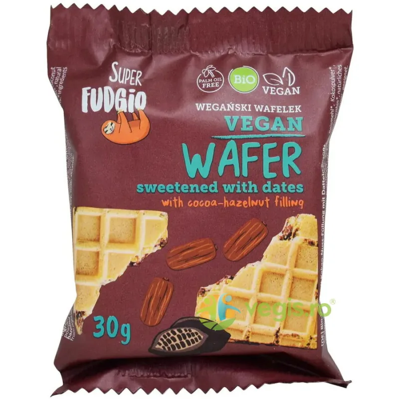 Napolitana cu Cacao si Alune de Padure Indulcita cu Curmale Ecologica/Bio 30g SUPER FUDGIO — preț și oferte