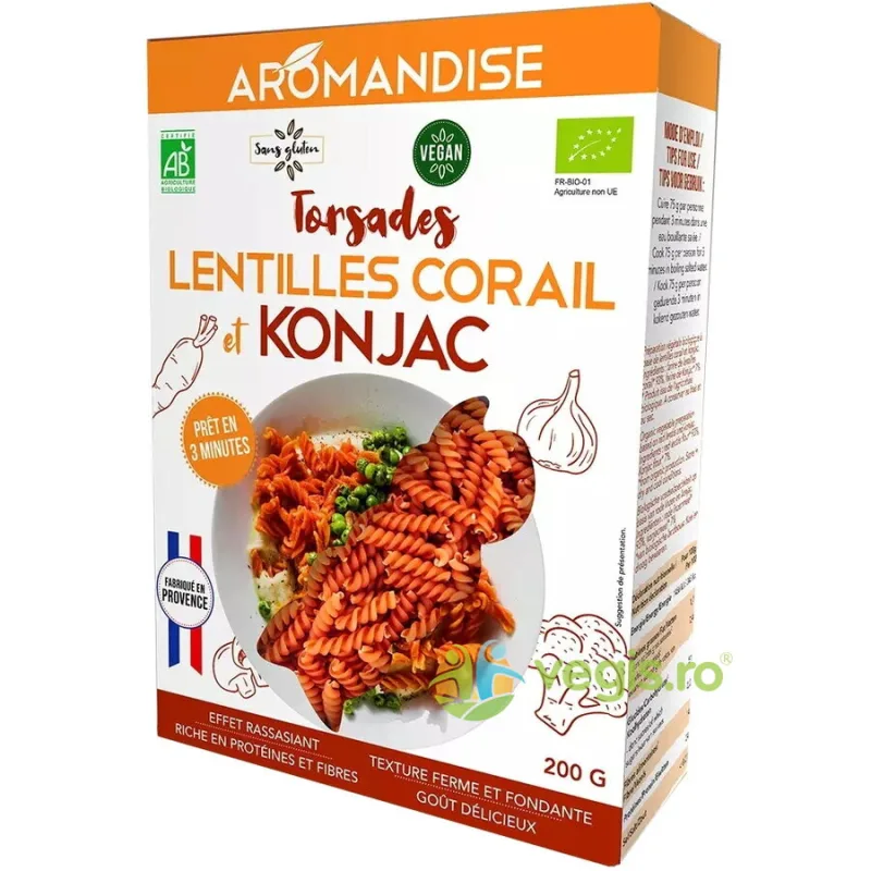 Paste Fusilli din Linte Coral si Konjac Ecologice/Bio 200g AROMANDISE — preț și oferte