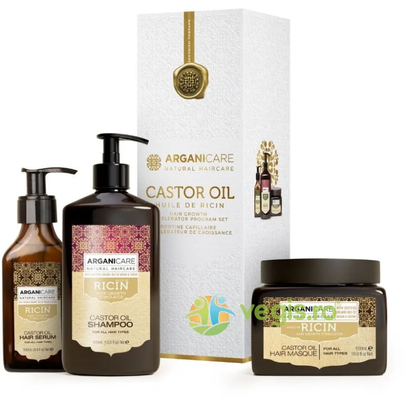 Set Trio pentru Accelerarea Cresterii Parului cu Ulei de Ricin 400ml+500ml+100ml ARGANICARE — preț și oferte