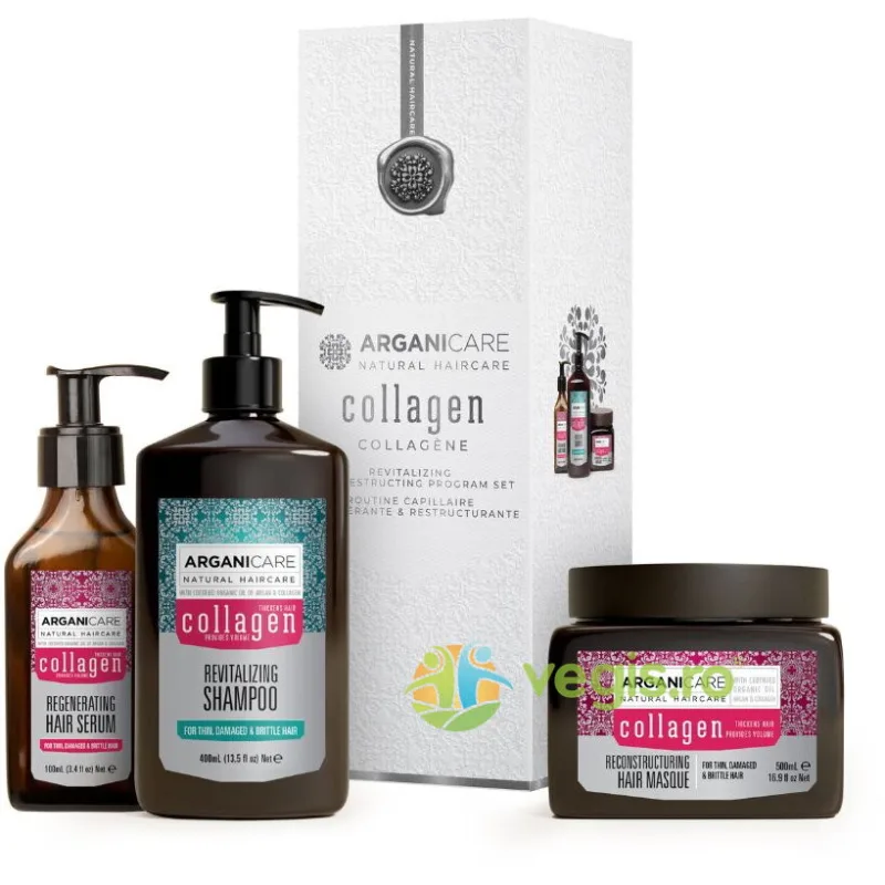 Set Trio pentru Revitalizarea si Restructurarea Parului cu Colagen 400ml + 500ml + 100ml ARGANICARE — preț și oferte