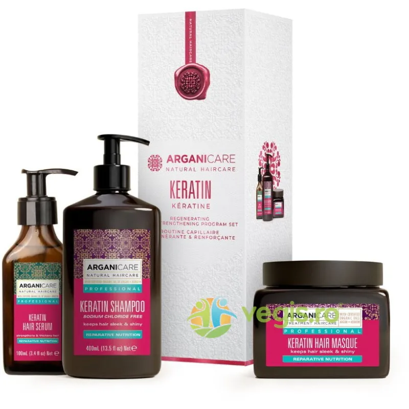 Set Trio pentru Regenerarea si Fortifierea Parului cu Cheratina 400ml + 500ml + 100ml ARGANICARE — preț și oferte